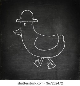Cartoon goose in hat on blackboard. Vector illustration