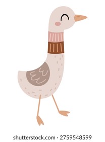 Cartoon goose image, Cute silly goose on the loose. Funny goose clipart. Farm animal hand drawn vector illustration for kids print.