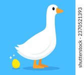 Cartoon goose laying golden egg. Business idea and wealth metaphor. Simple flat vector illustration.