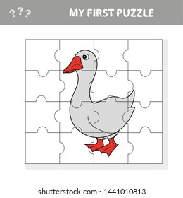 Cartoon goose puzzle design. Vector illustration for children education