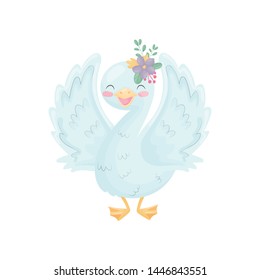 Cartoon goose rejoices. Vector illustration on white background.