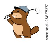 Cartoon Gopher Playing Golf Illustration