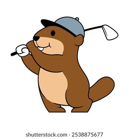 Desenho Animado Gopher Jogando Golf Ilustração