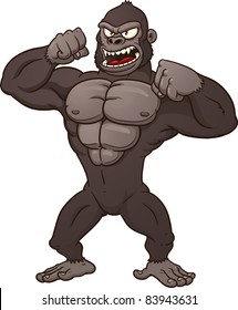 Cartoon gorilla beating his chest. Vector illustration with simple gradients. All in a single layer.