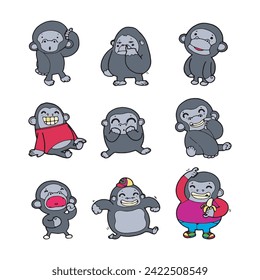 cartoon gorilla comic monkey doodle vector illustration isolated on white background