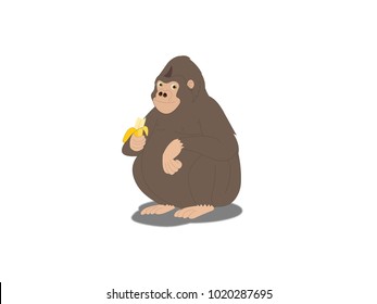 Cartoon Gorilla Eating Banana Vector Image