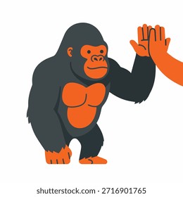 Un gorila de dibujos animados le da un cinco alto a una mano humana en un estilo de ilustración simple y plano.