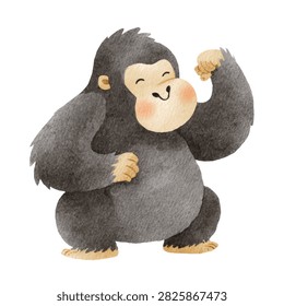 Cartoon gorilla with a happy face flexing