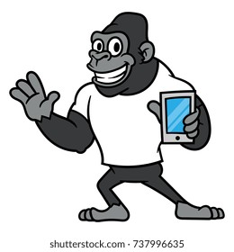 Cartoon Gorilla Holding Smartphone