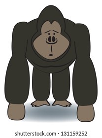 A cartoon Gorilla with a quizzical look on it's face.