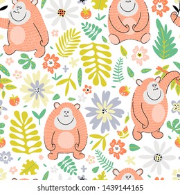 Cartoon gorilla seamless pattern for kids