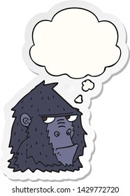 gorila de dibujos animados con burbuja de pensamiento como pegatina impresa