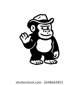 Gorila de desenho animado usando chapéu de cowboy