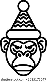A cartoon of a gorilla wearing a santa hat