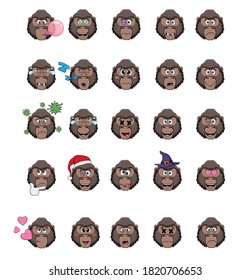 cartoon with gorillas with different emotions. large set of isolated emoji on a white background. vector stock illustrations