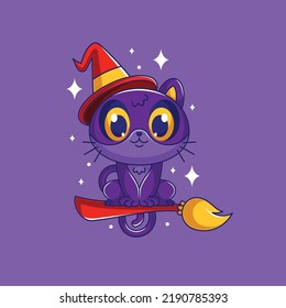 Cartoon gradient Halloween cat illustration