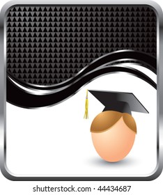 cartoon graduate boy black checkered wave backdrop