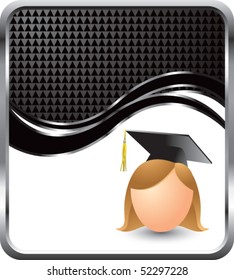 cartoon graduate girl black checkered wave background