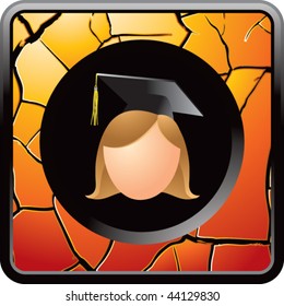 cartoon graduate girl orange cracked web button