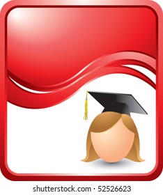 cartoon graduate girl red wave background
