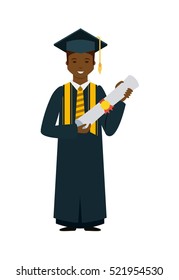 cartoon graduate man holding a diploma over white background. colorful design. vector illustration