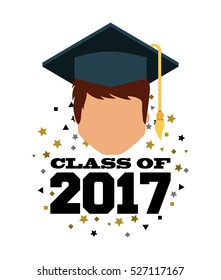 cartoon graduate man icon over white background. colorful design. class of 2017 concept. vector illustration