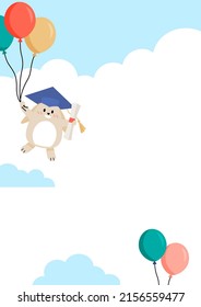 Cartoon graduation background with a little bunny in the sky