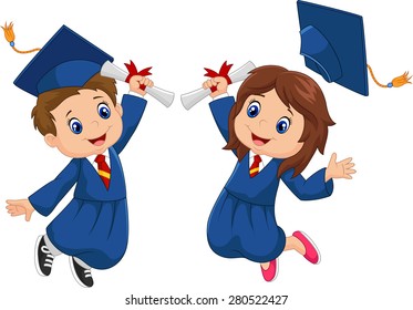 Cartoon Graduation Celebration on white background