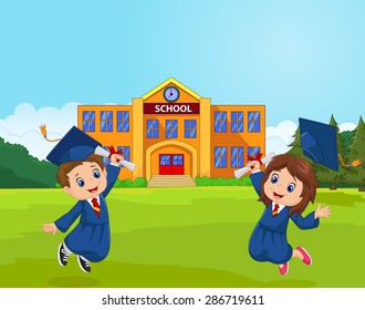 Cartoon Graduation Celebration with school 