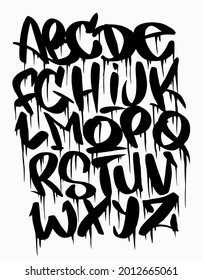 Cartoon graffiti comic doodle font alphabet. Vector illustration.Handwhritten graffiti font.