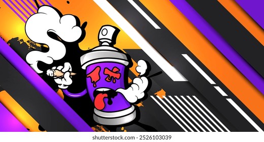 Cartoon graffiti spray paint illustration design with modern abstract geometry background, suitable for posters, covers, banners, etc, eps 10, editable.