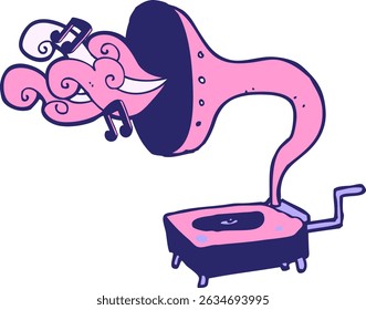 cartoon gramophone in bright neon colors