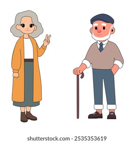 Cartoon Grand Mother and Grand Father Vector Illustration