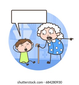 Cartoon Grand Mother Scolding to Her Grandson Vector Illustration
