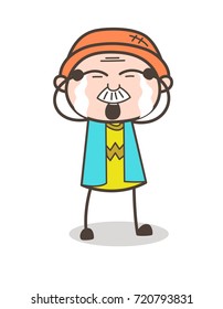 Cartoon Granddad Crying Face Vector Illustration