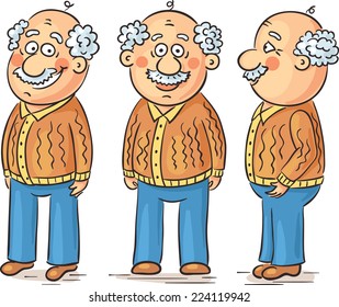 Cartoon grandfather character at different angles