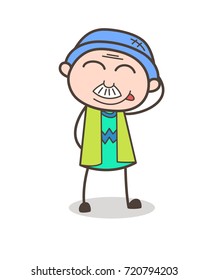 Cartoon Grandfather Face Savouring Delicious Food Expression