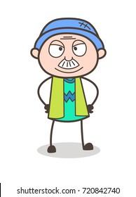 Cartoon Grandfather Smiling Face Vector Illustration