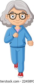 Cartoon grandma jogging on white background