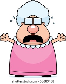 A Cartoon Grandma With A Scared Expression.