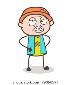 Cartoon Grandpa Cunning Smile Vector Illustration