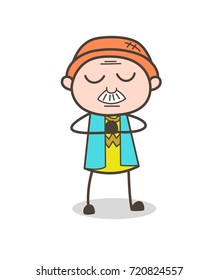Cartoon Grandpa with Folded Hands Vector Illustration
