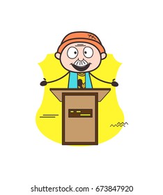 Cartoon Grandpa Giving an Speech in Seminar Vector Illustration