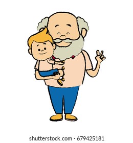 cartoon  grandpa and his grandson family cheerful