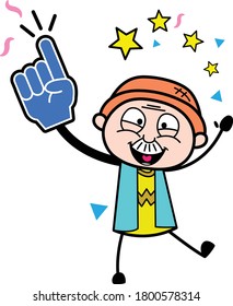 Cartoon Grandpa holding Foam Glove Character Design Illustration