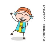 Cartoon Grandpa Laughing Loudly with Joy of Tears Vector Illustration