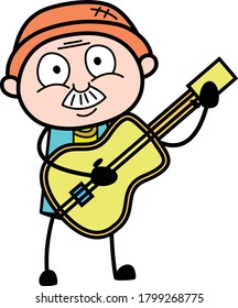 Cartoon Grandpa Playing Guitar Character Design Illustration