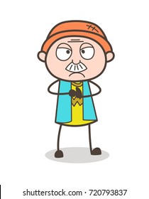 Cartoon Grandpa Pouting Face Vector Illustration