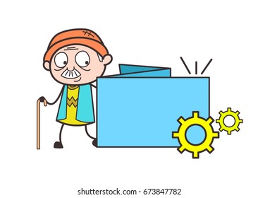 Cartoon Grandpa with Process Banner Vector Illustration