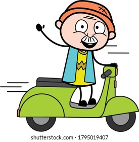 Cartoon Grandpa Riding Scooter Character Design Illustration
